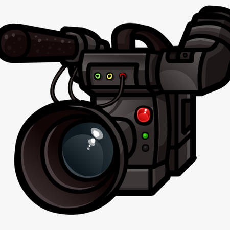 A cartton camera with various attachments.